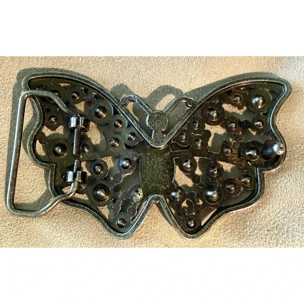 Large Butterfly Rhinestone Belt Buckle Western Americana Collectible Vintage